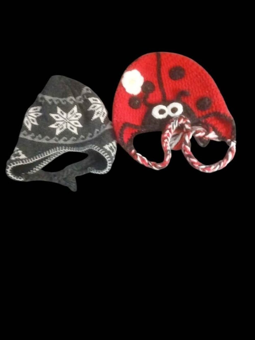 Set of 2 Winter Earflap Hats - Ladybug and Snowflake Designs